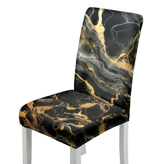Xoenoiee Black Golden Marble Print Dining Chair Covers Stretch Chair Slipcovers Anti-Slip Covers for Dining Chair Removable Washable Parsons Kitchen Chair Covers, 1 Pack