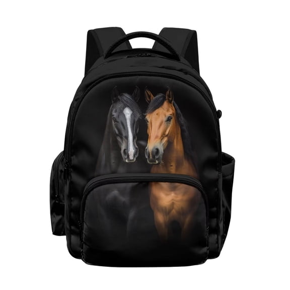 Xoenoiee Black Horse Print Kids School Backpack Large Capacity Casual Daypack with Zipper Pocket Middle School Elementary School Bookbags Travel Rucksack Knapsack for Boys