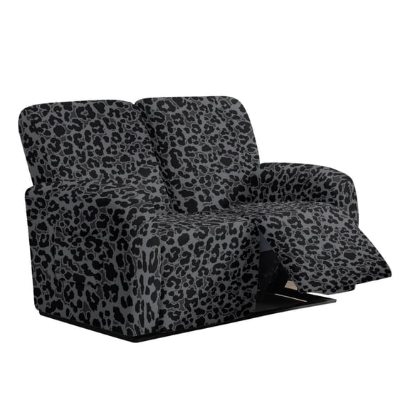 Xoenoiee Black Leopard Print 2 Seater Sofa Covers, Soft Washable Recliner Sofa Chair Covers, 6-Piece Velvet Stretch Reclining Couch Covers, with Side Pockets