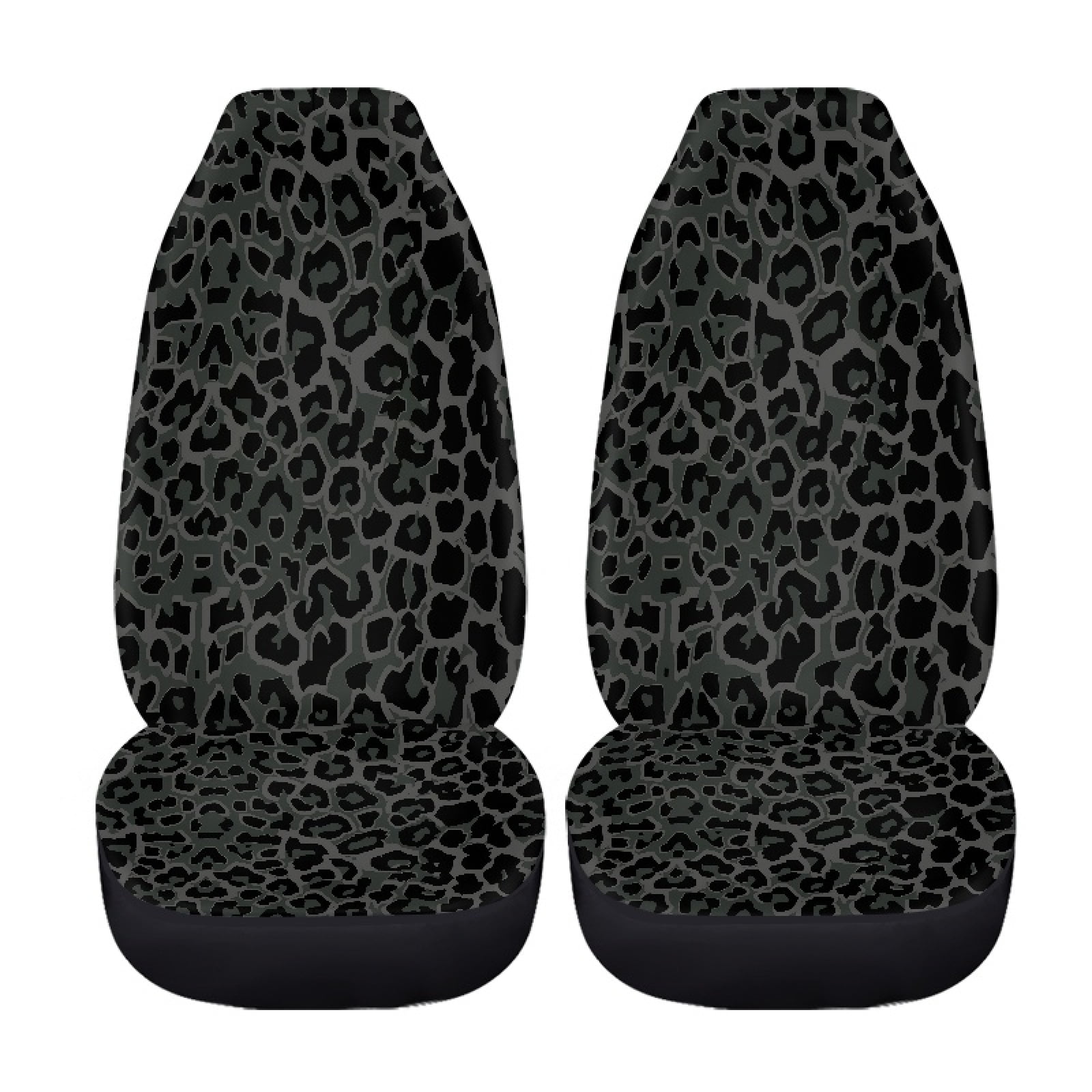 Xoenoiee Black Leopard Print Car Seat Cover, 2 Packs Front Seat