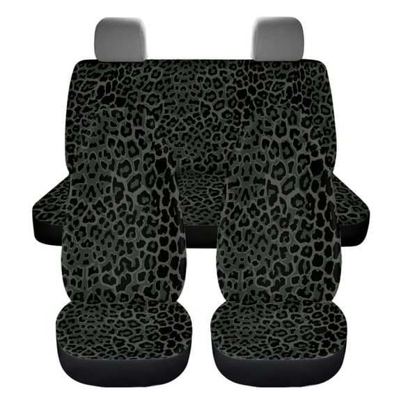 Xoenoiee Black Leopard Print Car Seat Covers Front Seat Covers Rear Bench Seat Protector Rear Backrest Cover for Most Vans Trucks SUVs, Automotive Interior Accessories