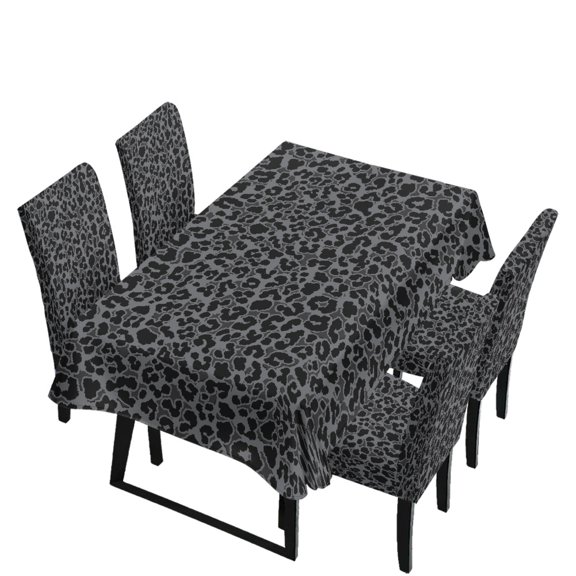 Xoenoiee Black Leopard Print Dining Chair Seat Covers Set of 5 PCS Includes Dining Chair Covers with Tablecloths, Washable Table Cloth Scratch-Resistant Seat Protector for Party Decoration