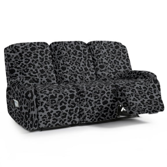 Xoenoiee Black Leopard Print Recliner Sofa Covers Couch Cover for Reclining Couch 3 Seat, 8-Pieces Stretch Recliner Sofa Slipcover, Soft Jacquard Furniture Couch Cover Protector