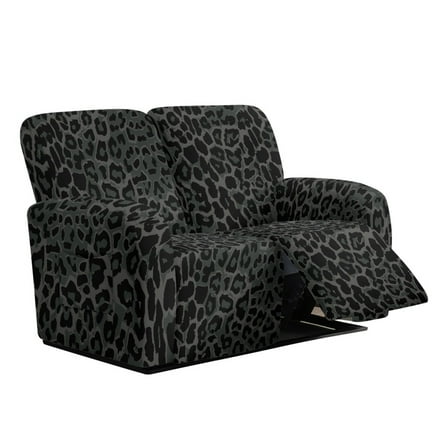 Xoenoiee Black Leopard Print Reclining Loveseat Slipcover, Washable 6-Piece Velvet Stretch Sofa Covers, Soft 2 Seat Loveseat Recliner Cover