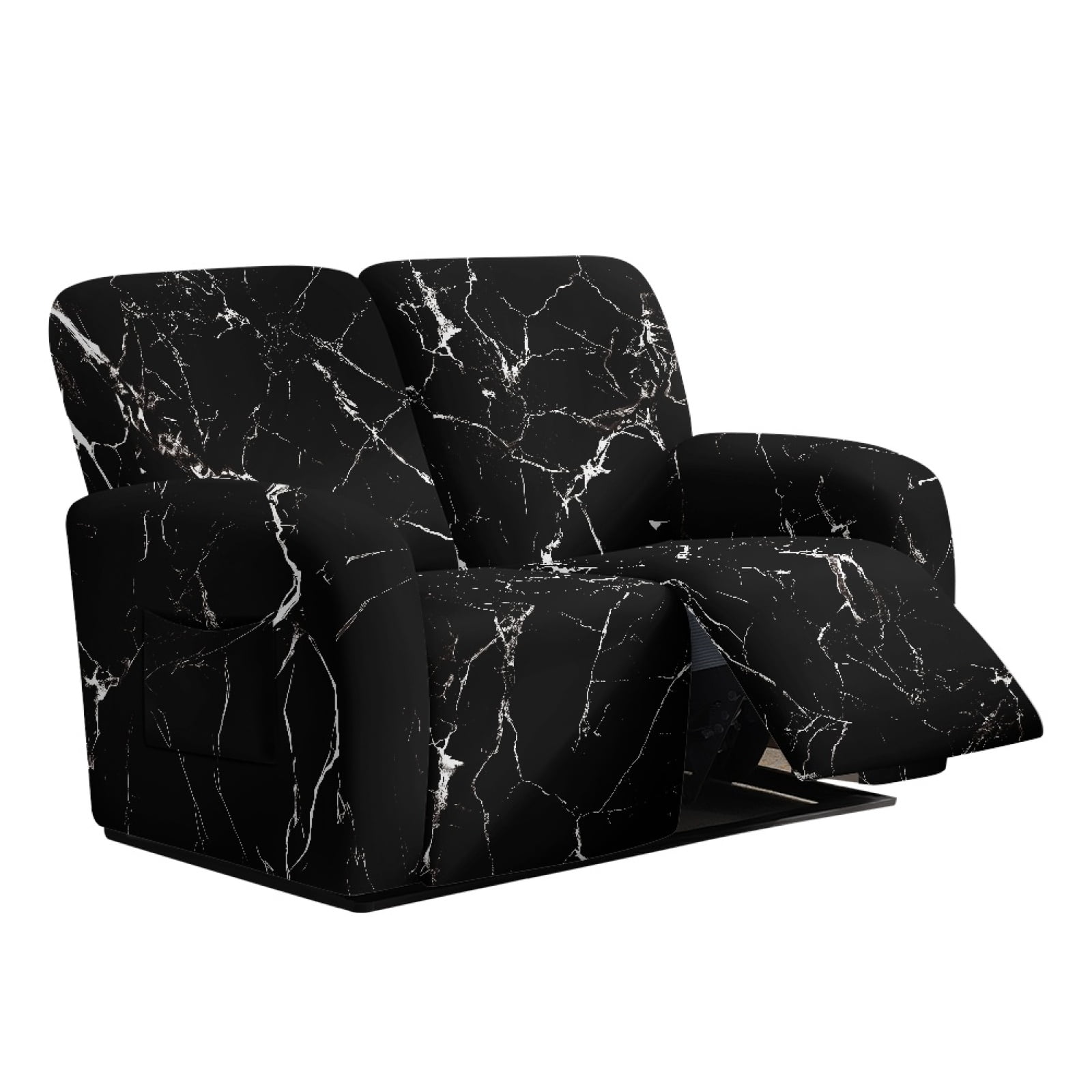 Xoenoiee Black Marble Print Recliner Loveseat Cover, Stretch Reclining Sofa Covers with Pockets, Washable Lazy Boy Recliner Slipcovers, Leakproof Couch Protector for Kids, Pets