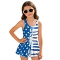 thumbnail image 1 of Xixirimido Blue American Flag Print One Piece Swimsuit for Girls Sleeveless Swim Dress Girls Modest Bathing Suit Skirted Swimwear with Built-in Shorts UPF 50+, 6-7 Years, 1 of 7