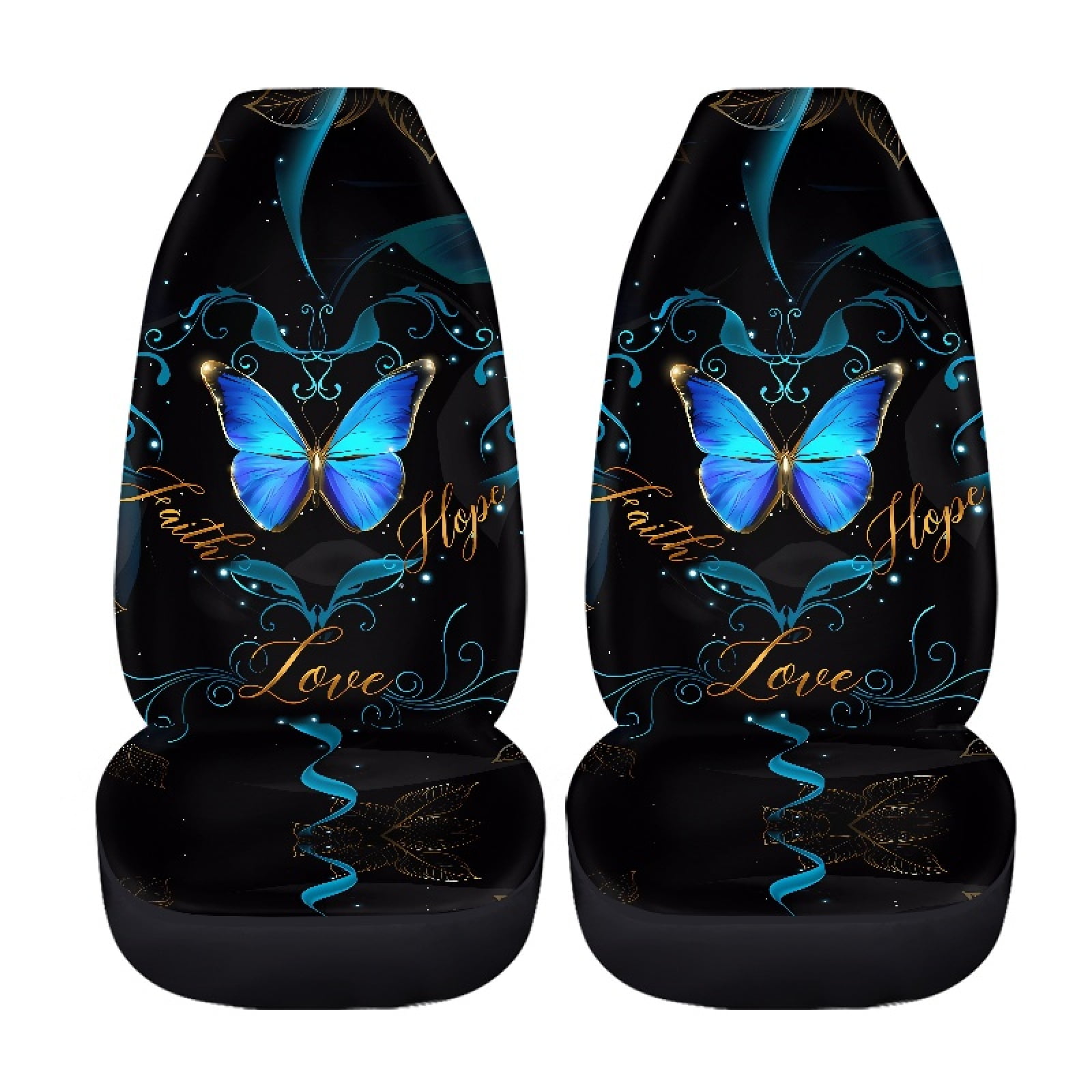 Xoenoiee Blue Butterfly Pattern 2 Pieces Car Seat Covers Vehicle Bucket Seat Covers High Back Design Breathable Front Seats Covers for Women Men