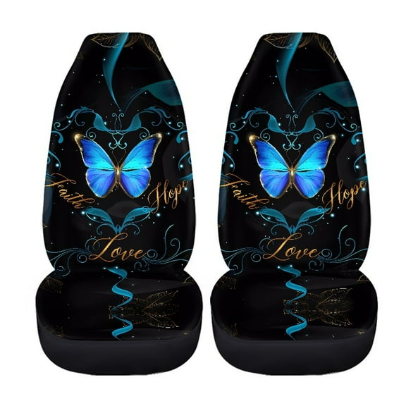 Xoenoiee Blue Butterfly Pattern 2 Pieces Car Seat Covers Vehicle Bucket Seat Covers High Back Design Breathable Front Seats Covers for Women Men
