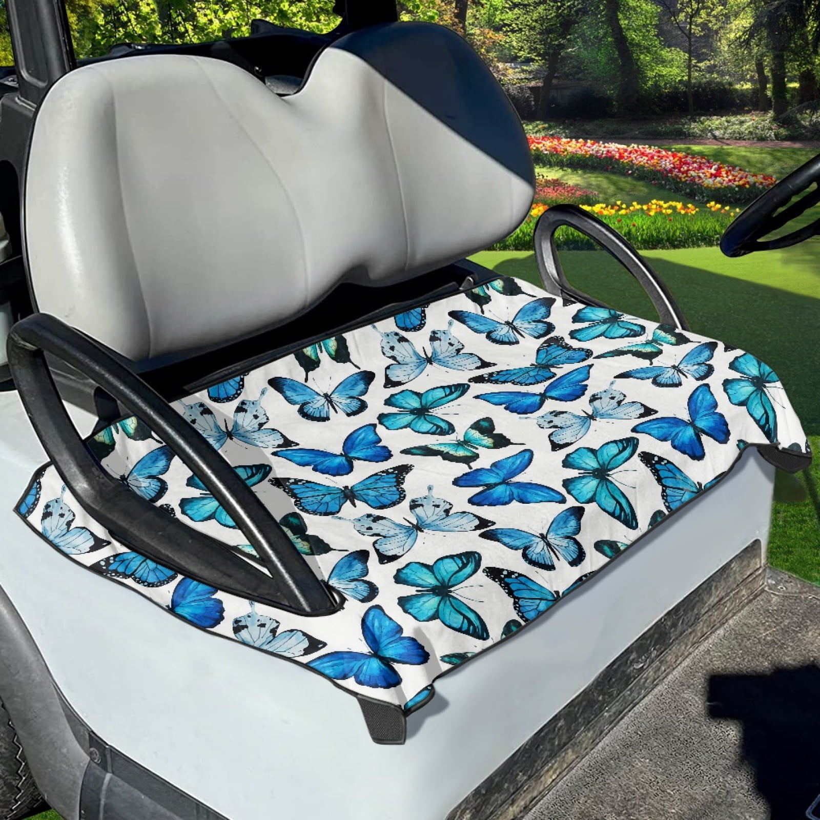 Xoenoiee Blue Butterfly Pattern Golf Cart Seat Covers, Club Car Seat