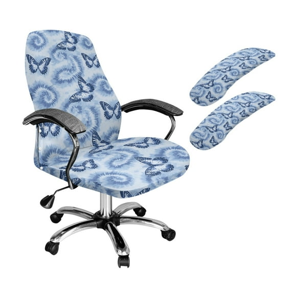 Xoenoiee Blue Butterfly Tie Dye Print Office Chair Cover with Armrest Covers, 3 PCS Stretch Desk Chair Cover Gaming Chair Covers Washable Computer Chair Slipcovers, L