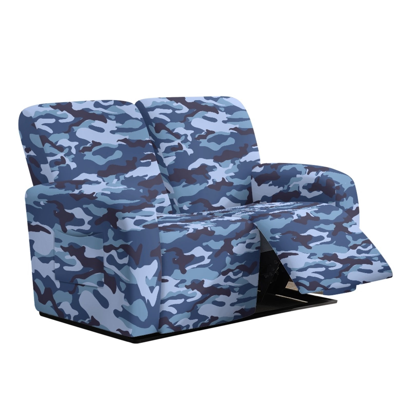 Xoenoiee Blue Camo Print Recliner Loveseat Slipcover, 6 Pieces Recliner Sofa Covers for 2 Seat Dual Reclining Loveseat Couch, Stretch Soft Jacquard Furniture Protector with Elasticity