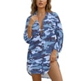 thumbnail image 1 of Xoenoiee Blue Camo Print Swimsuit Coverup for Women Bathing Suit Cover Ups V Neck Button Down Beach Shirt Dress Bikini Swimwear Cover up, 2XL, 1 of 7