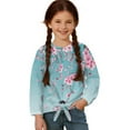 thumbnail image 1 of Xoenoiee Blue Cherry Blossom Print Crop Top for Girls Lightweight Long Sleeve Tie Front Blouse Loose Fit Y2K Tee Sheer T-Shirt for School Sport, 9-10 Year, 1 of 7