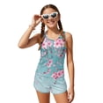 thumbnail image 1 of Xoenoiee Blue Cherry Blossom Print Girls Two Piece Swimsuits Tummy Control Bathing Suit Tween Swimwear Tankini Top with Boyshort for Water Activities, 10-11 Years, 1 of 7