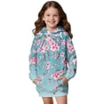 thumbnail image 1 of Xoenoiee Blue Cherry Blossom Print Long Hoodies for Girls Teens Cute Kids Clothes Sweatshirts Dress Hooded Jumper Pullover with Pocket Outfits Tops Fall Winter Jackets Sweater, 13-14 Years, 1 of 7