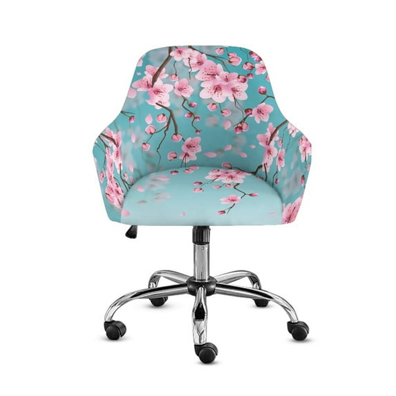 Xoenoiee Blue Cherry Blossom Print Stretch Curved Back Chair Cover with Armrest, Chair Slipcover for Dining Chairs, Mid Century Chair Cover Armchair Chair Covers Stretch Dining Room Chair Covers