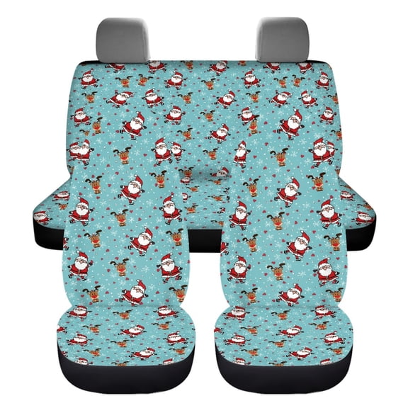 Xoenoiee Blue Christmas Santa Claus Print Car Front Seat Covers + Rear Backrest Protection + Back Bottom Bench Cover Full Set of 4 Universal Fit, Gift for Women Men