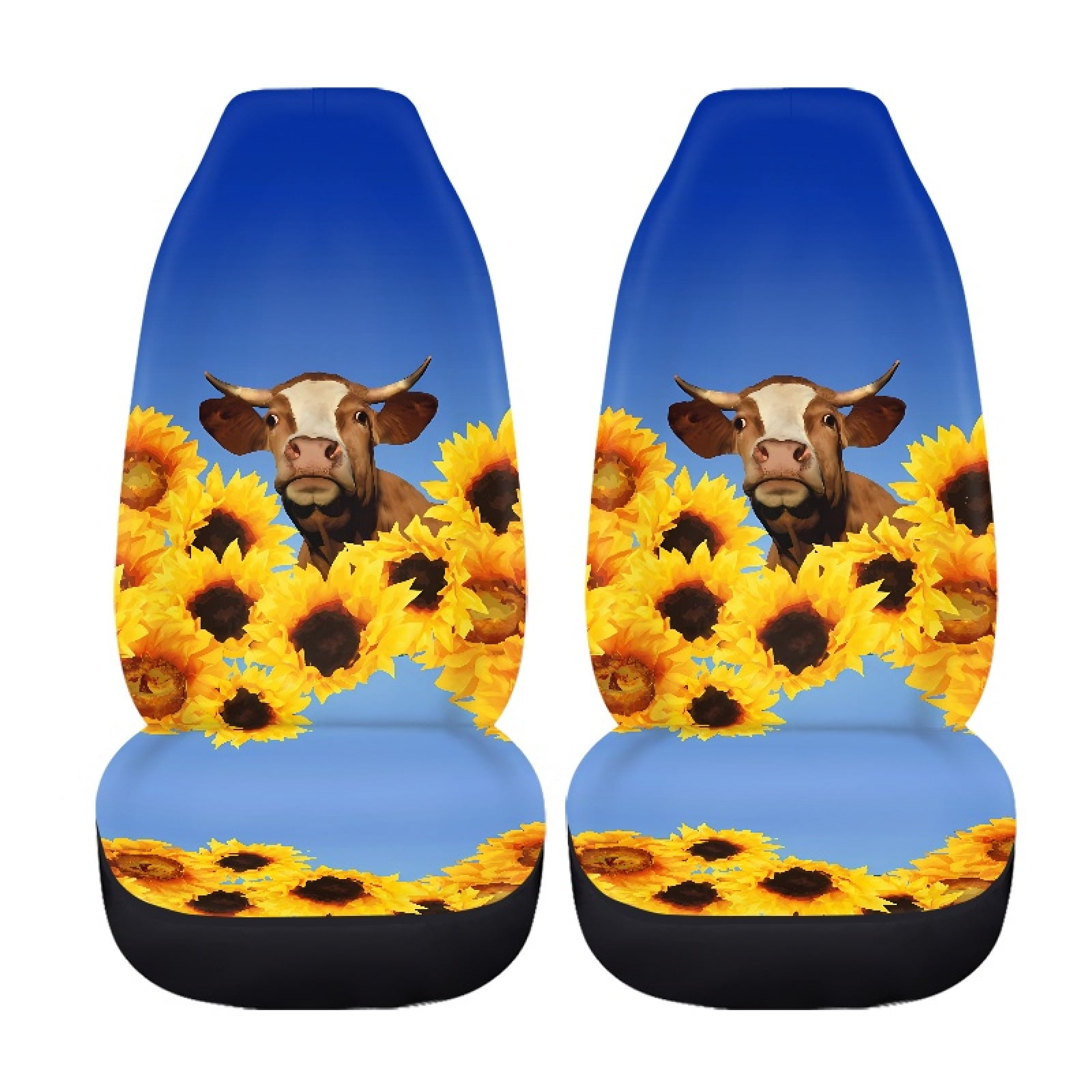 Xoenoiee Blue Cow Sunflowers Print Car Seat Covers Pack of 2 Vehicle