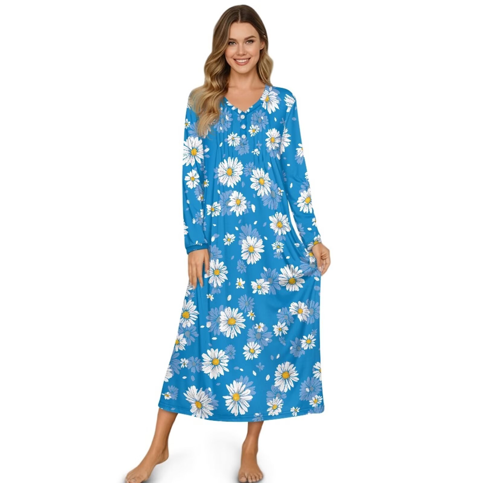 Xoenoiee Blue Daisy Flower Print Nightgowns for Women Soft Long Button Night Gowns Comfy House Dress Henley Long Sleeve Sleepwear Sleepshirt, Size 3XL Xoenoiee Blue Daisy Flower Print Nightgowns for Women Soft Long Button Night Gowns Comfy House Dress Henley Long Sleeve Sleepwear Sleepshirt, Size 3XL