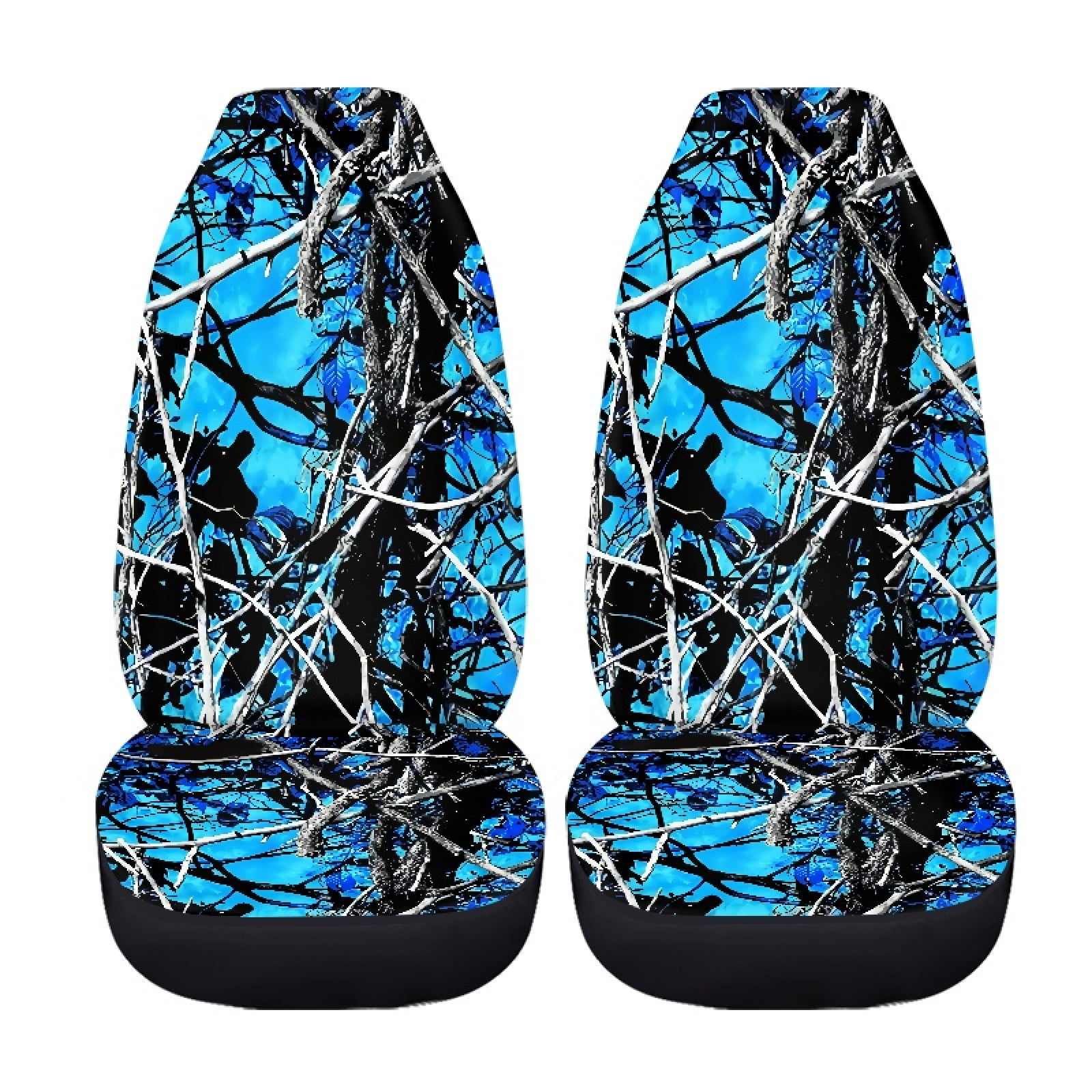 Xoenoiee Blue Forest Camo Pattern 2 PCS Auto Bucket Seat Cover High Back Deisgn Car Front Seat Covers Universal Fit for SUV Sedan Van, Washable Car Bucket Seat Cover