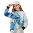 thumbnail image 1 of Xoenoiee Blue Golden Butterfly Marble Print Oversized Sweatshirt for Girls Comfy Casual Athletic Wear Soft Long Sleeve Pullover Round Neck Fall Winter Top, 9-10 Years, 1 of 7
