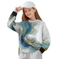 thumbnail image 1 of Xoenoiee Blue Golden Marble Print Sweatshirt for Girls Oversized Crewneck Sweatshirts Long Sleeve Side Slits Casual Pullover Tops, 9-10 Years, 1 of 7
