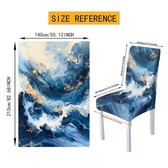 Xoenoiee Blue Marble Print 7 Pcs Table Cloth with Chair Covers Set Easy-Clean Elastic Rectangle Tablecloth with Seat Slipcover Set of 6 for Home Restaurant Hotel Decor