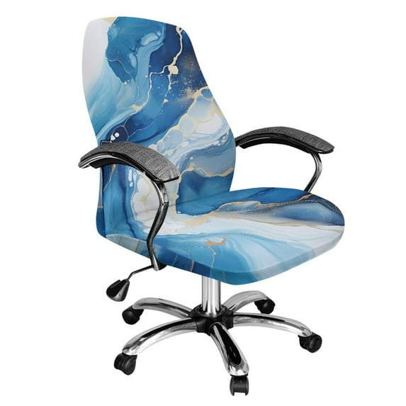 Xoenoiee Blue Marble Print Computer Office Chair Covers Universal Fit Desk Rotating Chair Slipcovers, Removable Washable Rotating Chair Anti-Dust Spandex Chair Protector Cover, L