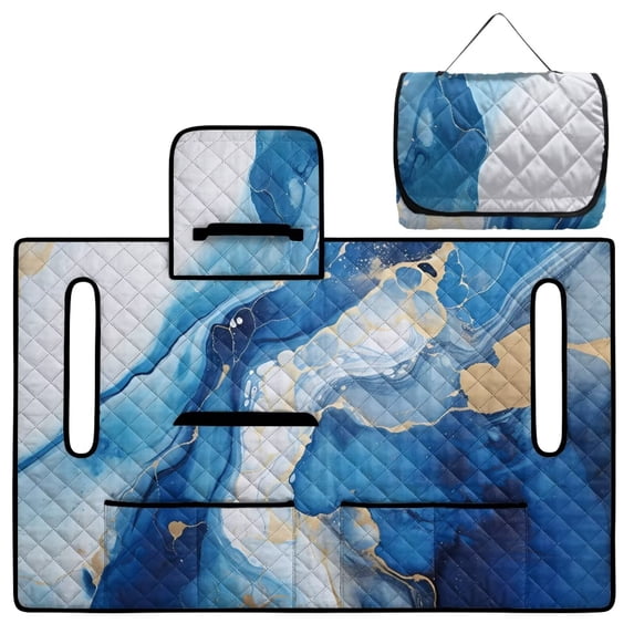 Xoenoiee Blue Marble Print Golf Cart Seat Covers for Summer, Universal Breathable Anti-hot Golf Cart Seat Towel Blanket with Pockets for 2 Person Seats Golf Carts