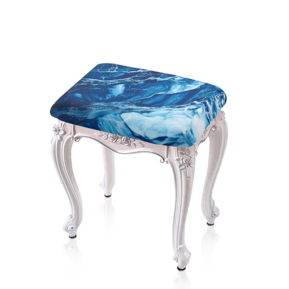 Xoenoiee Blue Marble Print Rectangle Stool Cover, Bar Stool Covers Rectangle Stretch Vanity Stool Seat Covers Soft Polyester Saddle Barstool Cover Protector, 2 Pack