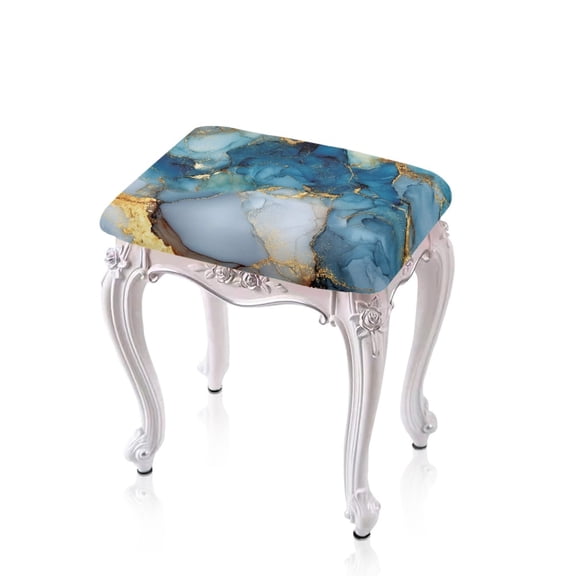 Xoenoiee Blue Marble Print Stool Covers Rectangular Removable Vanity Bench Stool Cover Stretch Bar Stool Covers Rectangle with Elastic Band for Kitchen Dining Room, 2 Pack