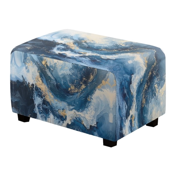 Xoenoiee Blue Marble Print Waterproof Stretch Ottoman Cover Rectangle Folding Storage Stool Furniture Protector Soft Slipcover for Living Room with Elastic Bottom, L