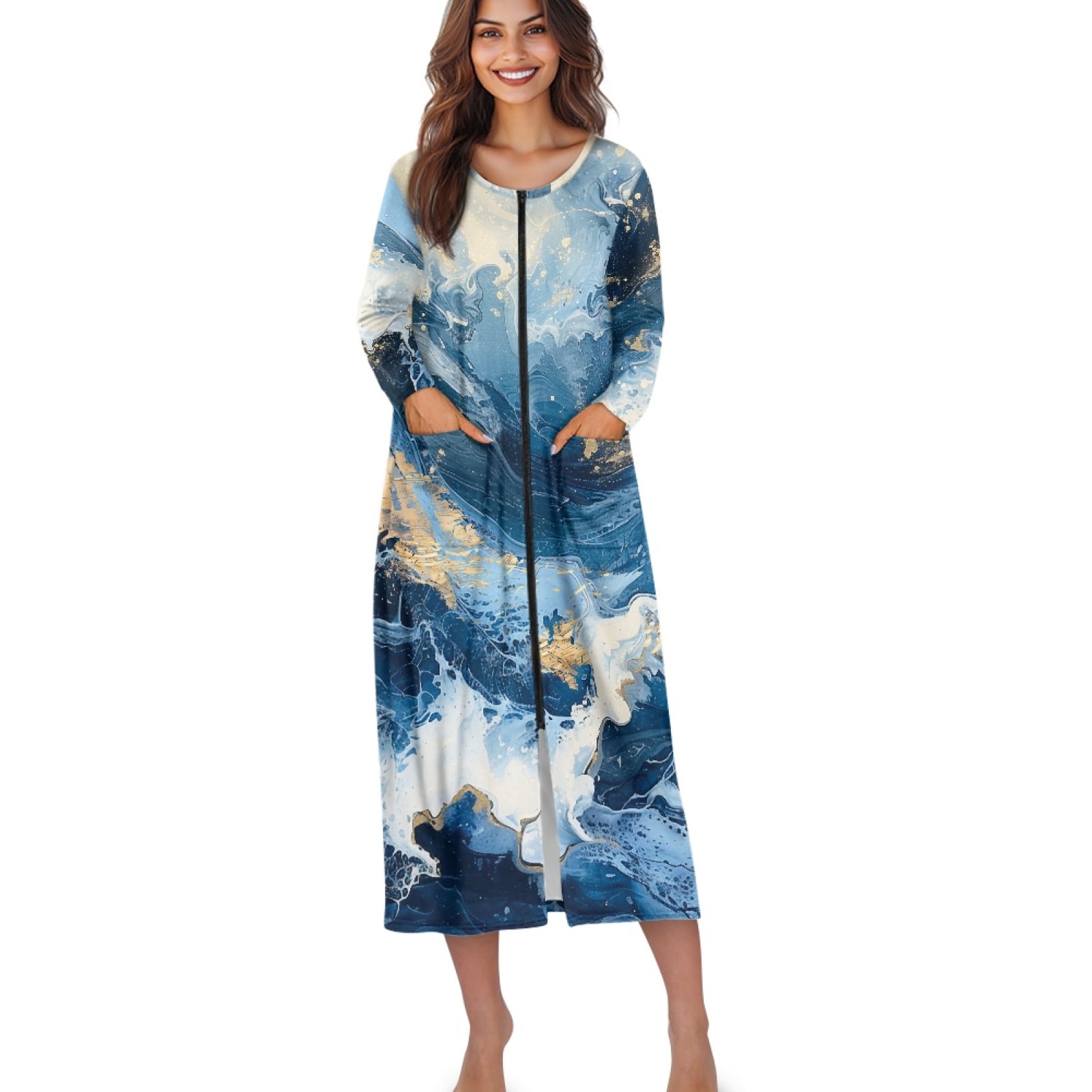 blue marble dress long sleeve Blue Marble Print Midi Shirt Dress  Size 3X  Blue