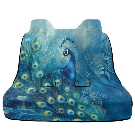 Xoenoiee Blue Peacock Print Dogs Car Seat Cover for Back Seat, Washable Bench Seat Cover Nonslip Backseat Cover Protector Car Interior Accessories for Truck SUV Van