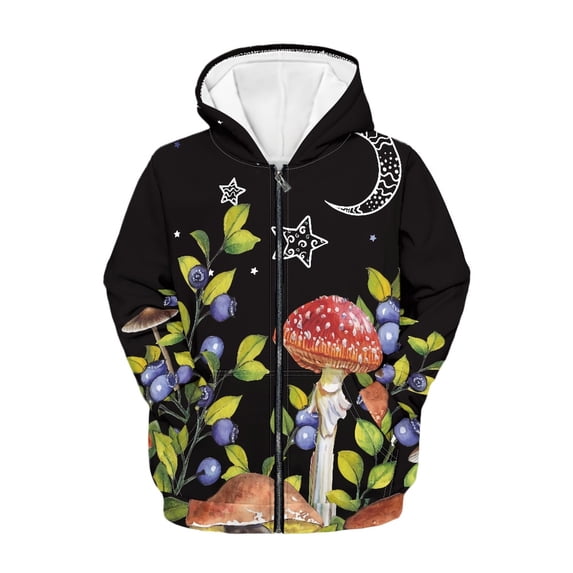 Xoenoiee Blueberry Mushroom Star Moon Girls Boys Zip-Up Hoodies Kids Fall Winter Warm Sweatshirt Jacket with Pocket Youth Long Sleeve Shirt Top Teen Clothes Outfits, 14-16 Years