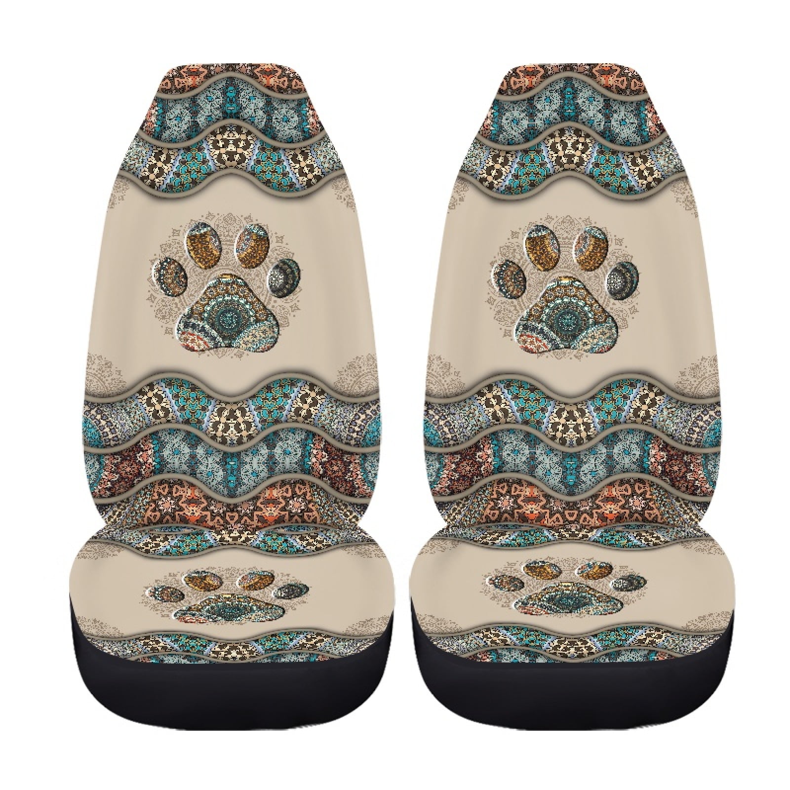 Xoenoiee Boho Dog Paw Print Car Seat Covers, Bucket Seat Protector