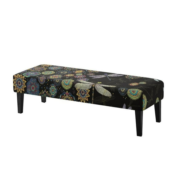 Xoenoiee Boho Dragonfly Print Rectangle Bench Covers, Wear Resistant Bench Slipcover Washable Bench Seat Protector Cover for Dining Room, Living Room, Bedroom, Kitchen