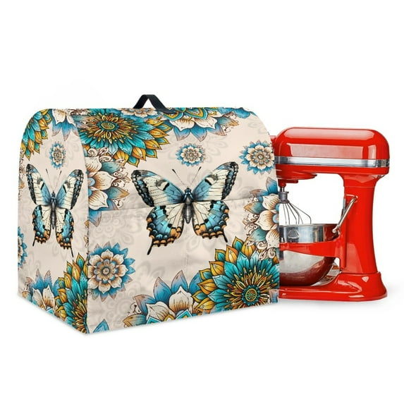 Xoenoiee Boho Mandala Butterfly Print Stand Mixer Cover for Kitchen Aid Mixers Accessories, Dustproof Mixer Cover for Stand Mixer with Pockets, Portable Kitchen Mixer Cover with Drawstring, L