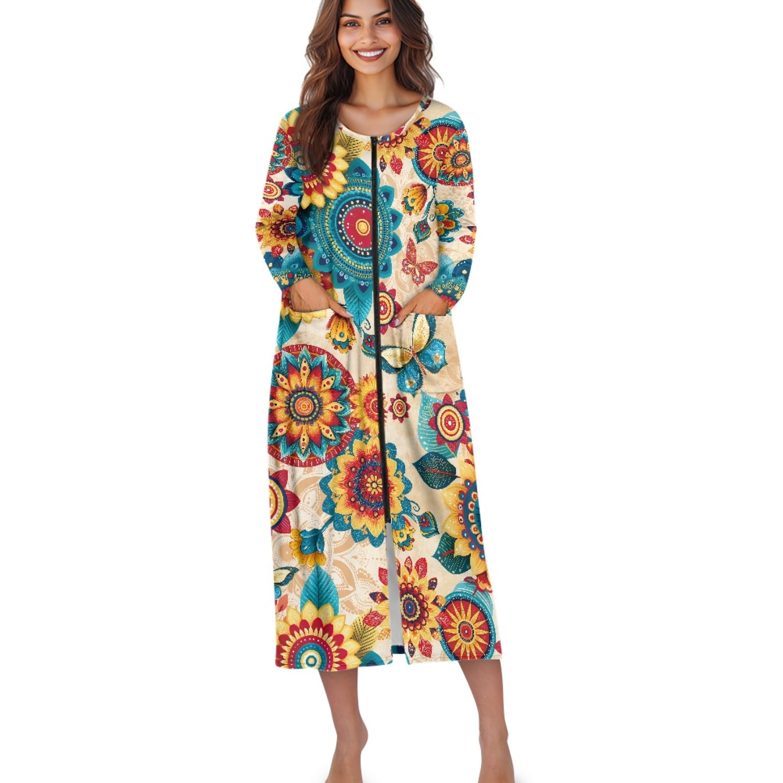 Floral Mint Butterfly Print Women's Robe main image 1