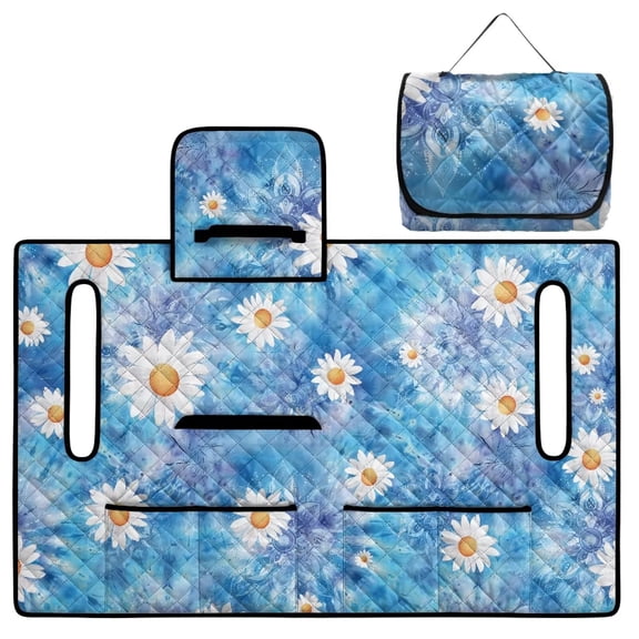 Xoenoiee Boho Mandala Daisy Flower Print Golf Cart Seat Cover Summer Golf Cart Seat Blanket with 4 Pockets Waterproof Golf Cart Accessories Sports Golf Cart Cushion Cover for 2 Person Seats Club Car
