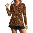 thumbnail image 1 of Xoenoiee Boho Mandala Daisy Flower Print Womens Polo Shirts UPF 50+ Quick Dry Golf Shirt V Neck Tops Sun Protection Collared Long Sleeve Tops Trendy Business Casual Outfits Fall Clothes, Size M, 1 of 7