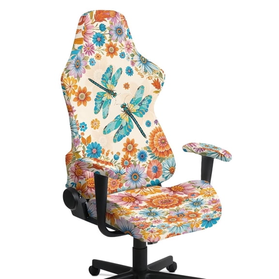 Xoenoiee Boho Mandala Dragonfly Pattern Gaming Chair Cover, Stretchable Computer Office Chair Cover for Armchair, Swivel Chairs, Computer Boss Chair, Removable Chair Slipcovers with Armrest Cover