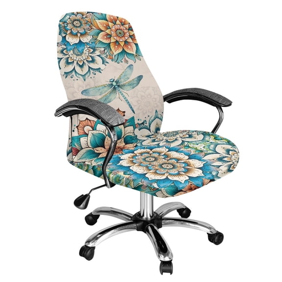 Xoenoiee Boho Mandala Dragonfly Print Office Chair Cover Washable Rolling Desk Chair Cover Gaming Chair Covers Stretch Computer Chair Slipcovers for Swivel Chair Armchair Computer Boss Chair, S