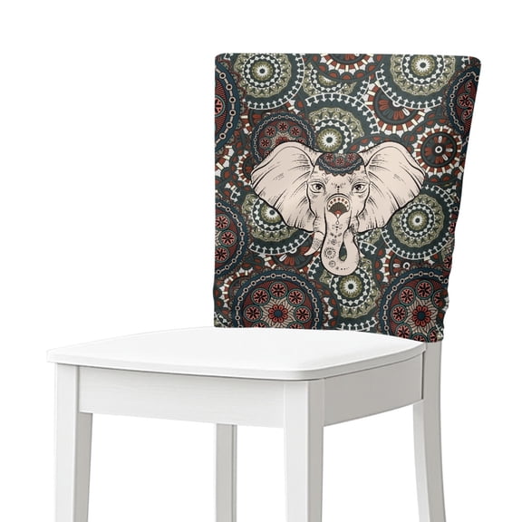 Xoenoiee Boho Mandala Elephant Print Chair Back Covers Set, Dining Back Chair Cover Removable Washable Backs Slipcovers, Kitchen Chairs Protector for Wedding Party Housewarming, 1 Pack