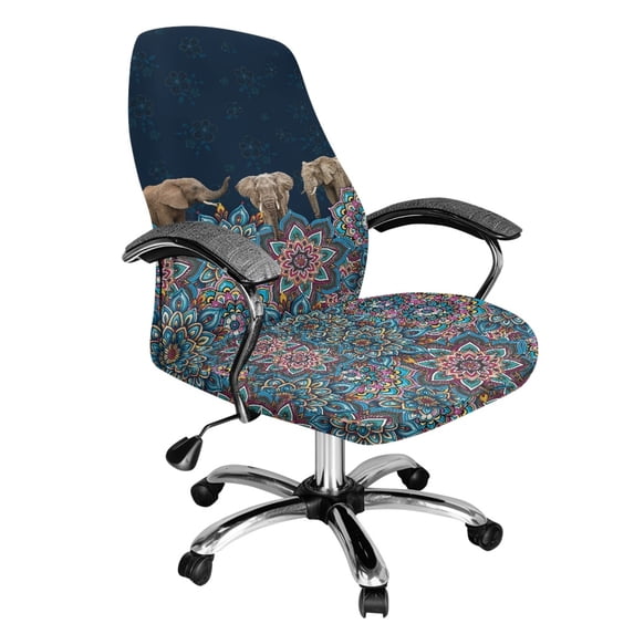Xoenoiee Boho Mandala Elephant Print Computer Office Chair Cover, Stretchable Chair Covers Chair Slipcover, Anti-Dust Chair Protective Slipcover, Universal Chair Slipcover Protector, S
