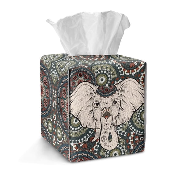Xoenoiee Boho Mandala Elephant Print Tissue Box Cover Square Waterproof Tissue Box Holder, Foldable Napkin Facial Tissues Holder Dispenser Home Dining Table Facial Paper Organizer