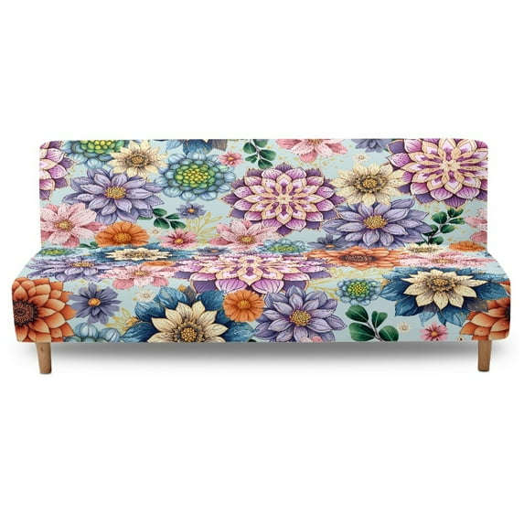 Xoenoiee Boho Mandala Flower Pattern Futon Slipcover Armless Sofa Cover Stretch Furniture Protector for Foldable Couch Bed With Elastic Bottom for Living Dining Room