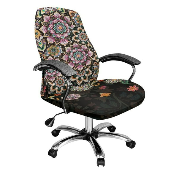 Xoenoiee Boho Mandala Flower Print Office Chair Cover Waterproof Computer Seat Covers Stretch Rotating Chair Slipcover with Elastic Bottom Universal Chair Protectors for Rotating Boss Chair, L