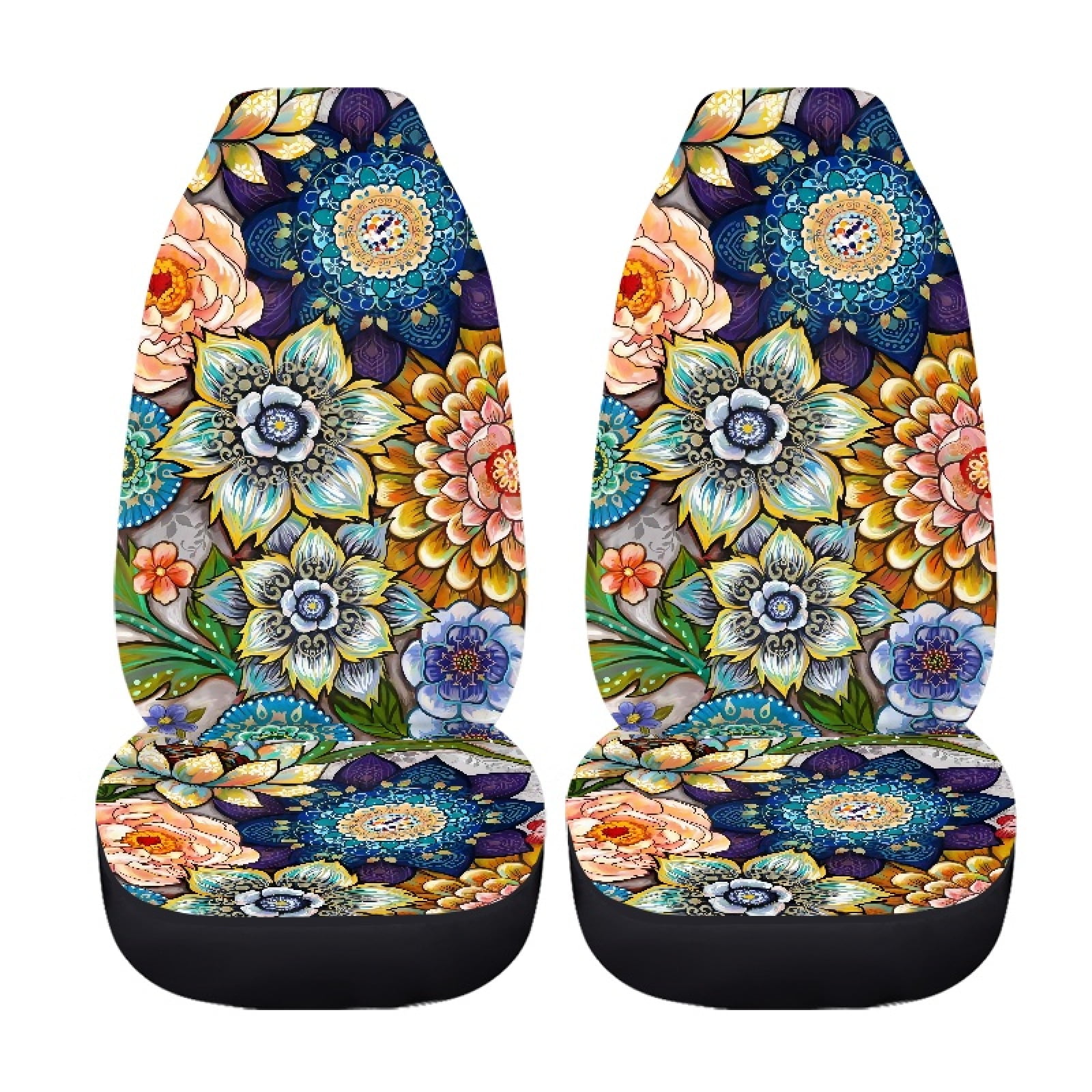 Xoenoiee Boho Mandala Flowers Pattern 2 Piece Car Seat Cover for Women Men, Breathable Car Seat Covers Universal Fit Soft Auto Bucket Seat Protector Seat Covers