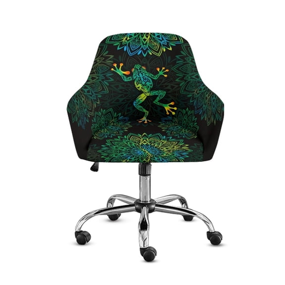 Xoenoiee Boho Mandala Frog Print Dining Room Chair Slipcovers Curved Back Chair Cover Armchair Covers Removable Chair Protector for Living Room, Dining Room, Kitchen